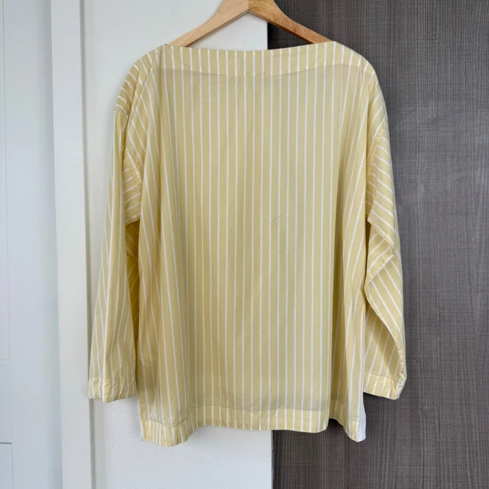 J. Crew‎ Yellow Ciel Top Striped Cotton Poplin Blouse Long Sleeve Size Large